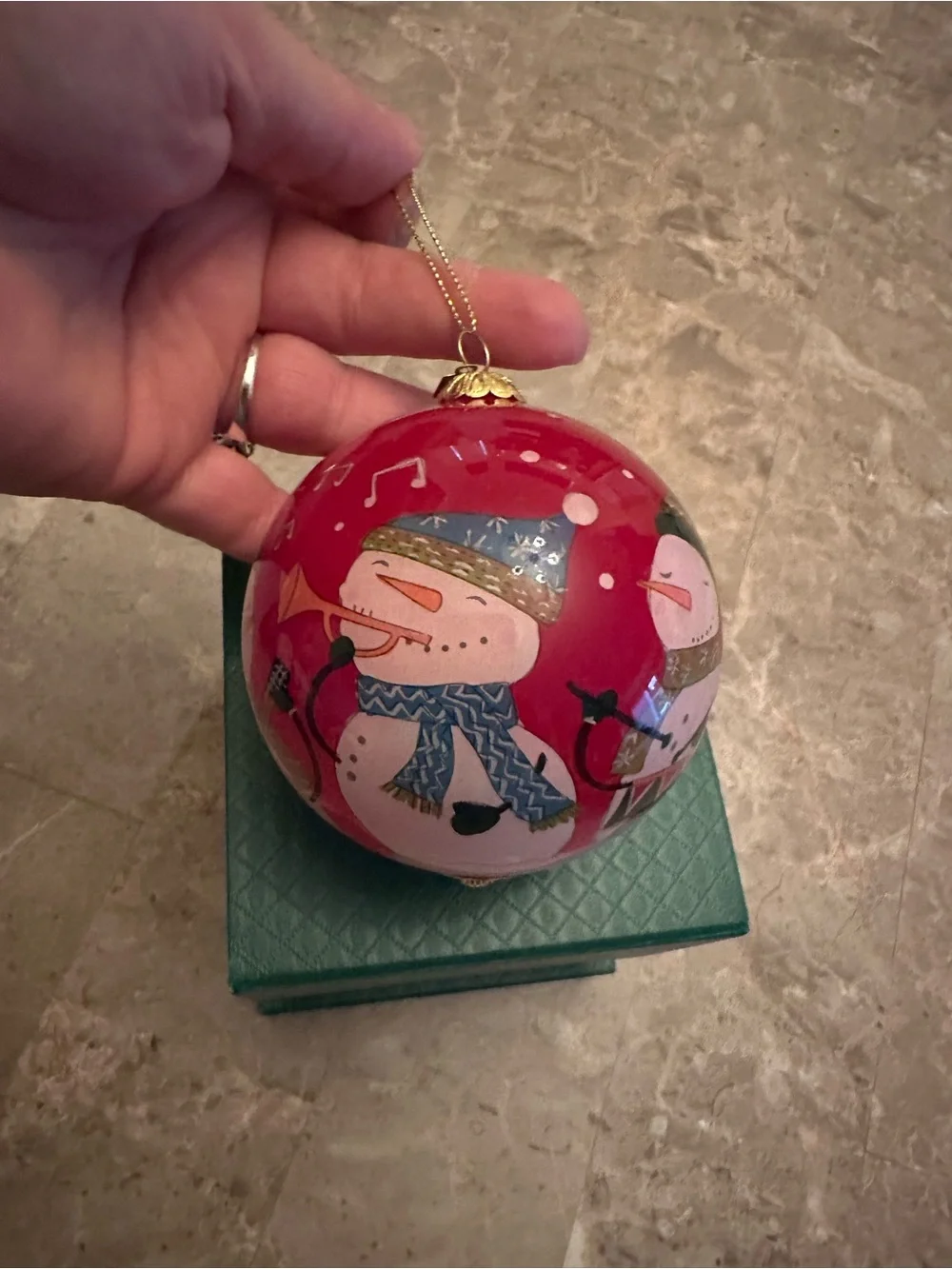 Pier 1 Musical Snowman 2018 Christmas Hand Painted Glass Ornament Li Bien